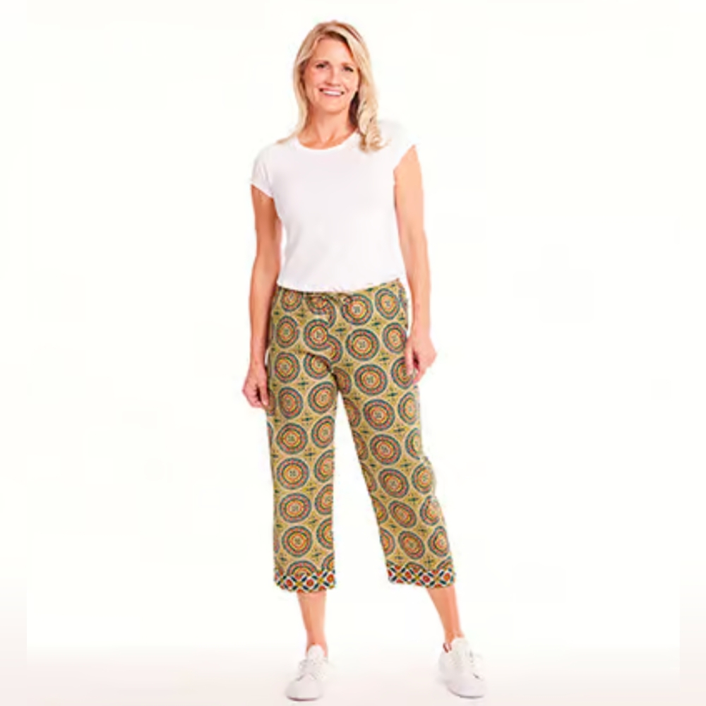 Exclusively for Signals Lounge Capri Pants sz M Floral Straight Leg Pull On